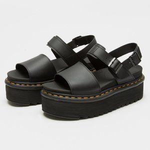 Dr. Martens Voss Quad Leather Platform Sandals - Black | Size 10